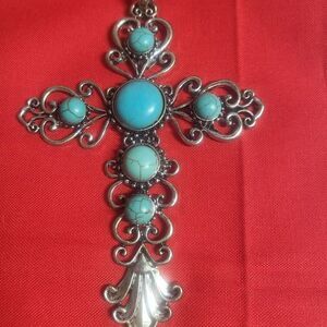 Vintage Blue Howlite Cross Pendant